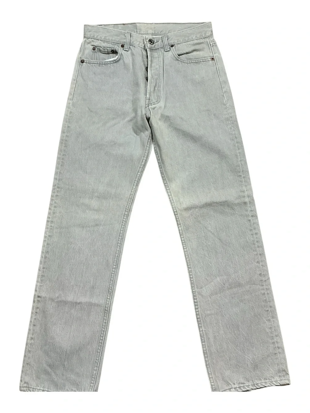 Vintage Levi’s 501 button fly 80s/90s light gray straight leg jeans 29 x 29 USA